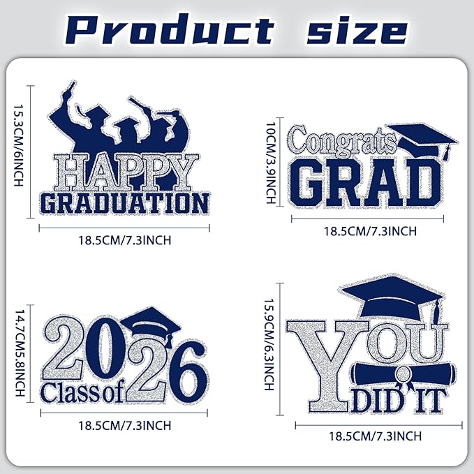 4Pcs Graduation Decorations Class of 2026 Wood Table Centerpieces Congrats Grad Wooden Sign Graduation Table Toppers Congratulate Tiered Tray Decor for 2026 Graduation Party(Navy Blue-Silver)