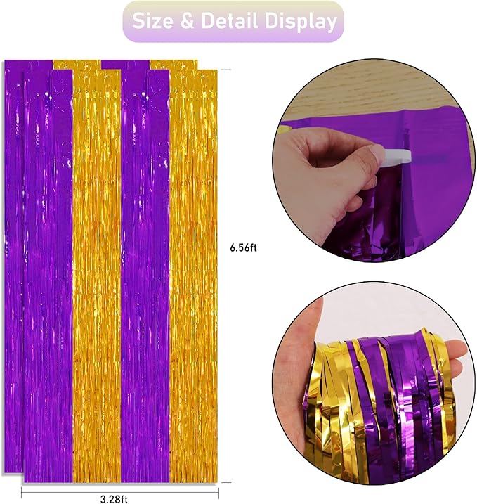 TONIFUL 2Pcs Purple Gold Door Streamers,Green Photo Booth Backdrop,Metallic Streamers Green Foil Fringe Curtains for Birthday,Christmas,New Year,St. Patrick's Day Party Streamers Decor
