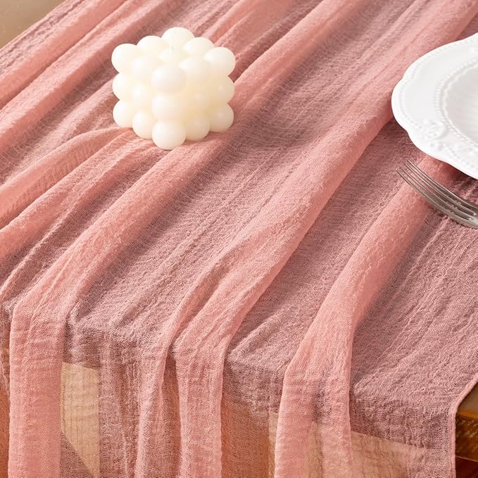 Socomi Cheesecloth Table Runner Rose Gold Easter Spring Gauze 120 Inch Rustic Boho Cheese Cloth Runner for Wedding Party Baby Bridal Shower Centerpiece Decoration Holiday Home Decorations