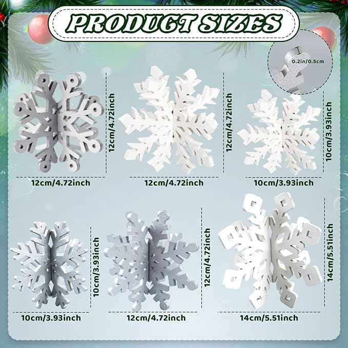 OuMuaMua Winter Christmas Centerpiece Table Decorations - 12pcs Wooden Snowflakes Decor 3D Silver White Snowflake Tabletop Decor for Xmas Holiday Tiered Tray Winter Farmhouse Decor
