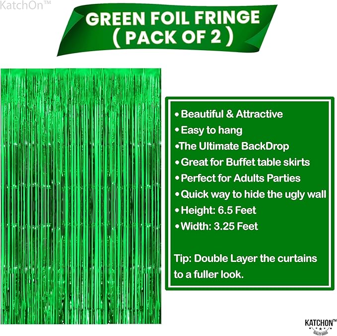 KatchOn, Green Streamers - Pack of 2 | St Patricks Day Streamers, Fringe Backdrop Curtain for St Patricks Day Decorations | Ramadan, Jungle Party Dinosaur Birthday, Safari Party Decorations, Football