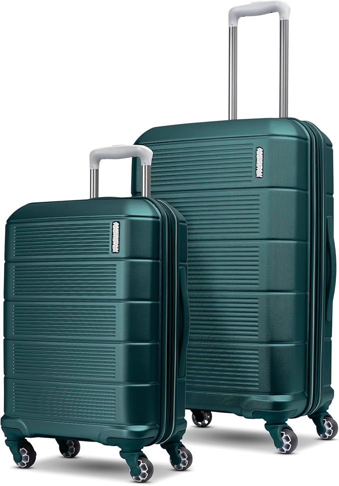 American Tourister Stratum 2.0 Hardside Expandable Luggage with Spinners, Pine Green, 2PC SET (Carry-on/Medium)