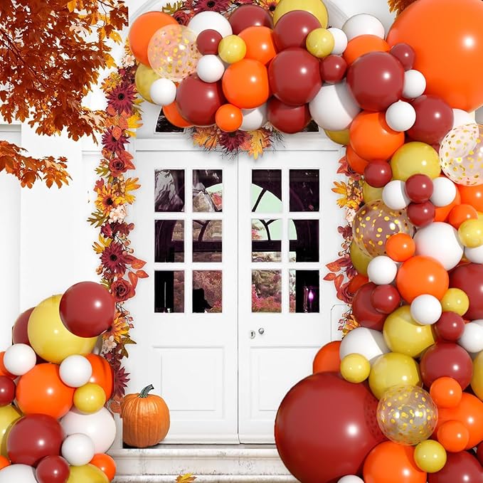 Fall Balloons Arch Garland Kit, Orange Burgundy Gold Confetti Fall Party Balloons, for Halloween Falls Birthday Party Little Pumpkin Baby Shower Decorations Autumn Thanksgiving Friendsgiving Supplies