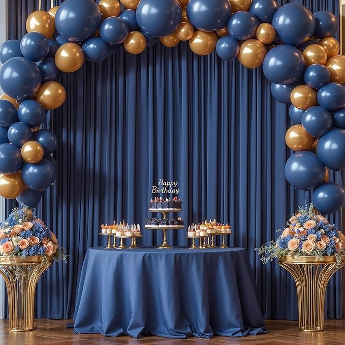 24x10FT Navy Blue Backdrop Curtains for Wedding Parties, Wrinkle Free Polyester Photography Backdrop Drapes for Graduation Baby Shower Birthday Stage Background Stand Decorations 4x10ft,6 Panels
