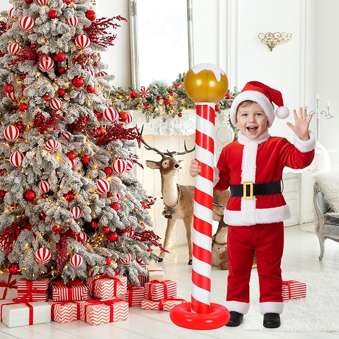 4 Pcs Christmas Inflatable Outdoor Decorations 4.3 FT Christmas North Pole Inflatable Column Decoration for Winter Xmas Lawn Yard Garden Home Decor