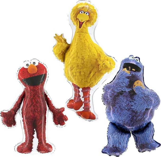 Toyland® Sesame Street Foil Balloon 3 Pack - 1 x 39" Big Bird, 1 x 37" Elmo & 1 x 35" Cookie Monster Characters - Kids Party Decorations