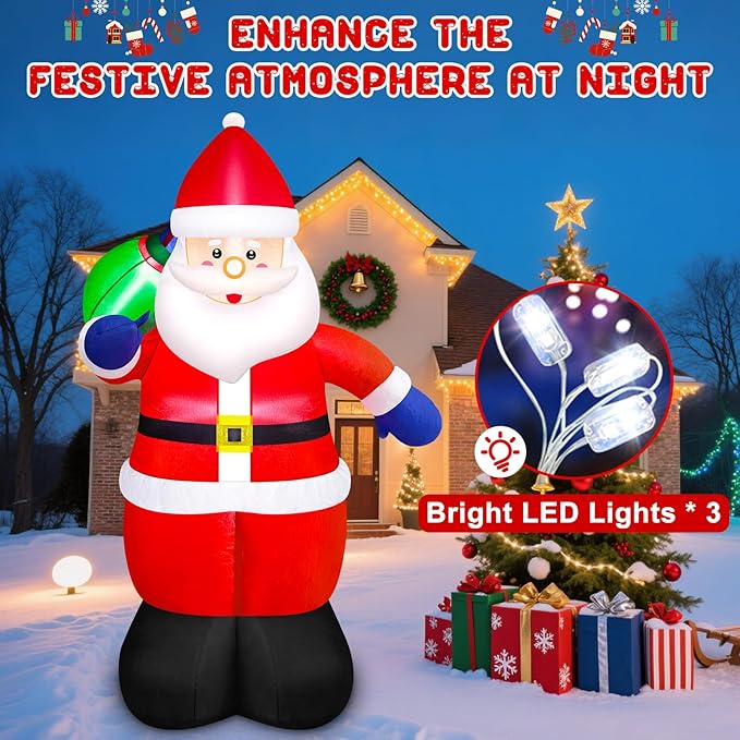 Danxilu 5FT Christmas Inflatable Santa Outdoor Decorations- Blow Up Santa Claus with Gift Bag Built-in LEDs Lighted Decor for Yard Garden Lawn Porch Xmas Holiday Party