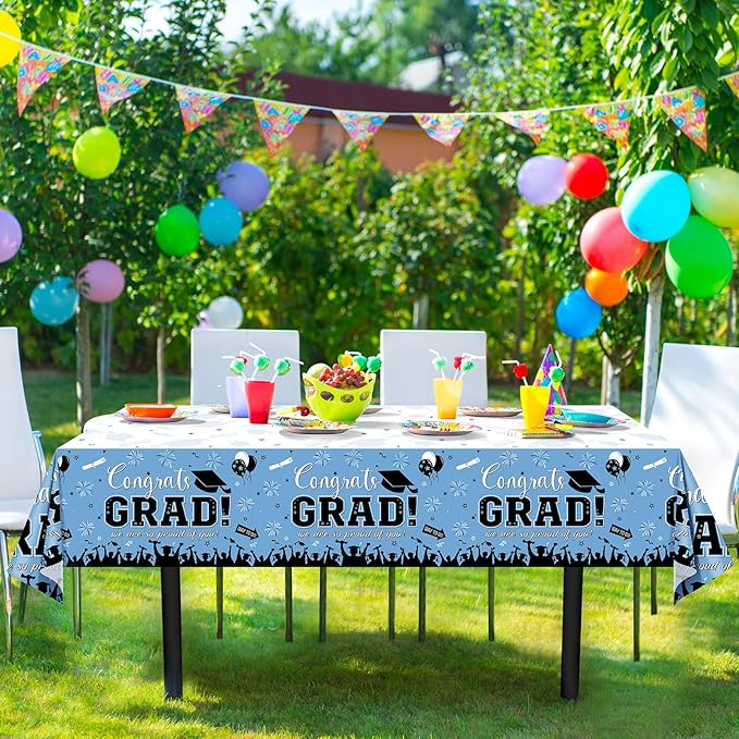 6 Pack Graduation Tablecloth Party Decorations, Class 2026 Congrats Grad Plastic Tablecover Party Supplies, Light Blue Rectangle Graduation Table Decorations for College High School Party, 54x108 Inch