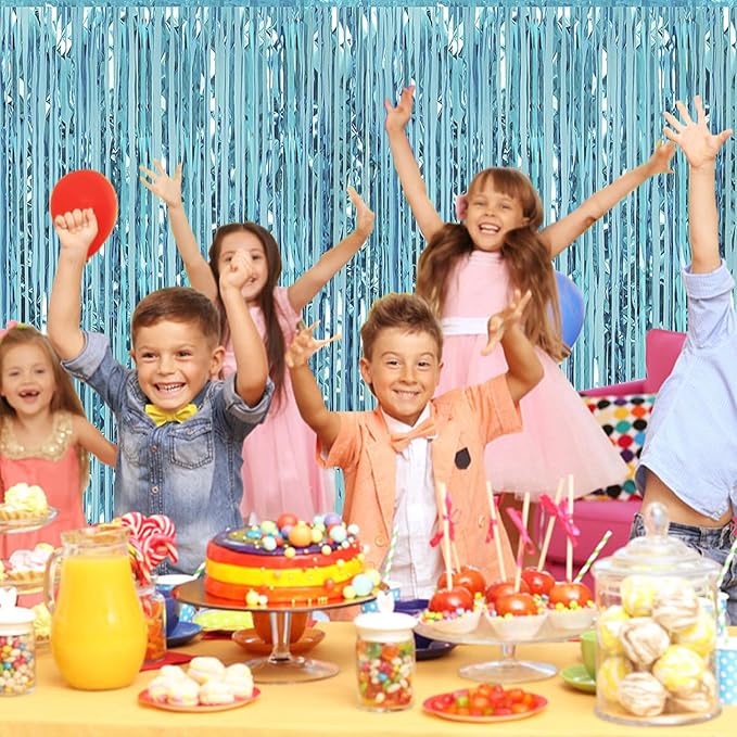 12 Pack Blue Foil Curtain Backdrop 3.2ft x 6.6ft Metallic Tinsel Fringe Backdrop Curtains Streamer Photo Booth Backdrop for Birthday Engagement Bachelorette Christmas Holiday Party Decorations