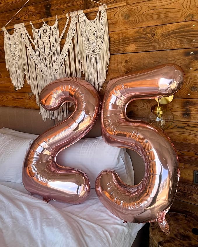 25 Balloon Number, Rose Gold Number 25th Birthday Balloons 40 Inch, 25 or 52 Years Old Rose Gold Birthday Decorations for Men Women, 25th Anniversary Decorations
