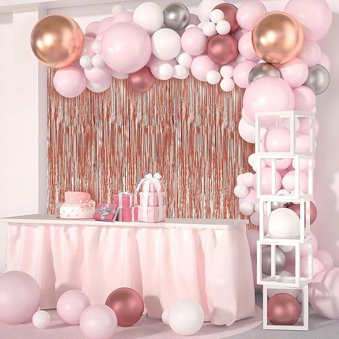 4 Pack Rose Gold Foil Fringe Curtains Door Streamers Party Decorations 3.3 x 8.2 ft, Tinsel Curtain Fringe Backdrop for Parties, Door Fringe Birthday Streamers, Photo Booth Backdrops, Party Decor