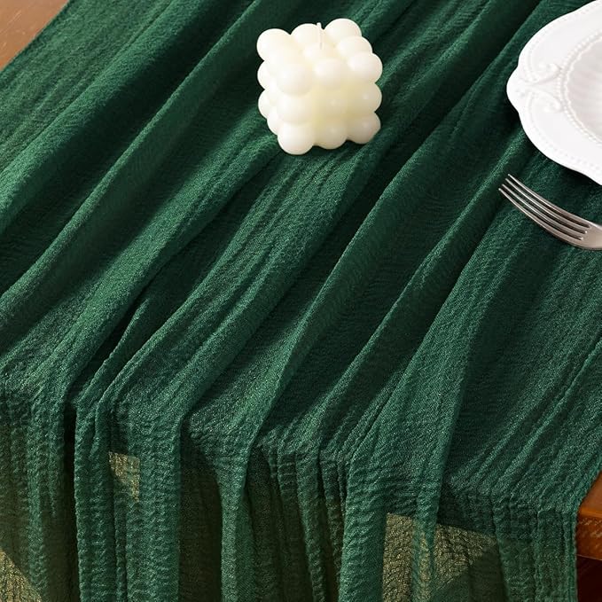 Socomi 6pcs Emerald Green Easter Spring Cheesecloth Table Runner Gauze 120 Inch Rustic Boho Cheese Cloth Runner for Wedding Party Baby Bridal Shower Centerpiece Decoration Holiday Home Decorations
