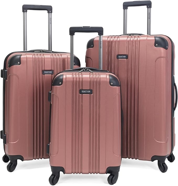 Kenneth Cole REACTION Out of Bounds Lightweight Hardshell 4-Wheel Spinner Luggage, Rose Gold, 3-Piece Set (20", 24", & 28")