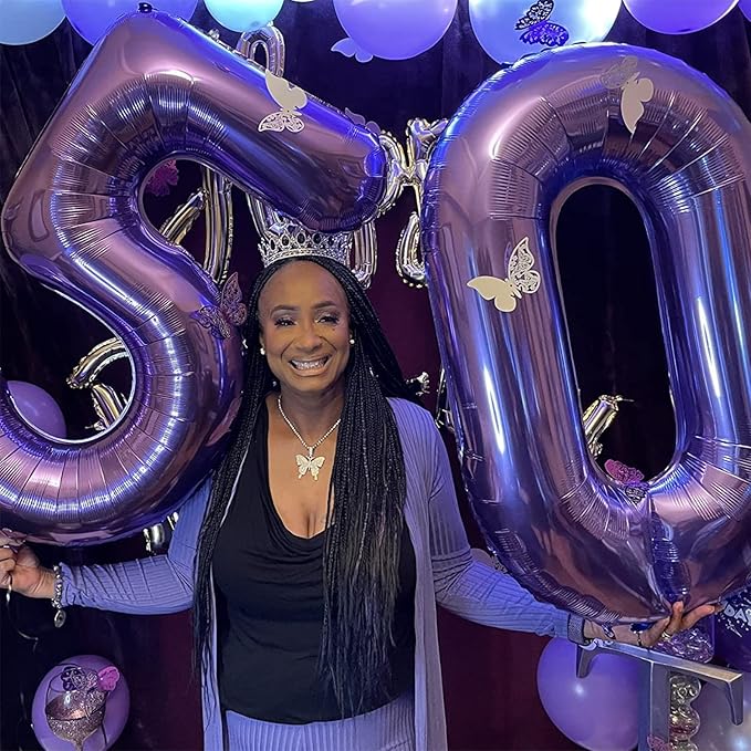 Purple Number 50 Balloons, 3pc, 40 Inch, Women, 50th Birthday, Anniversary Party Decorations