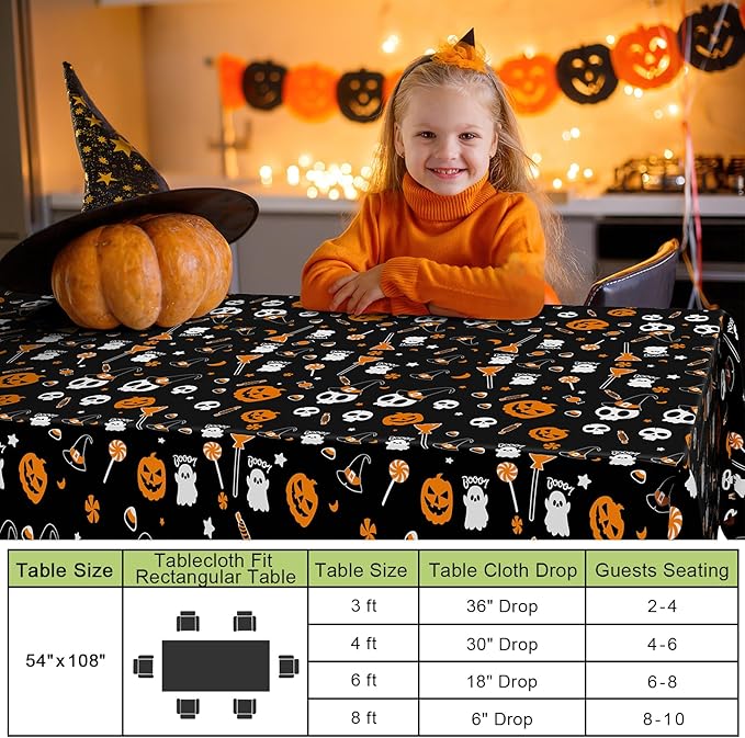 Smiry Disposable Table Cloth - 6 Pack, 54 x 108 Inch Waterproof Rectangle Tablecloths for Parties, Decorative Plastic Table Cover, Leakproof & Sturdy, Black & Silver