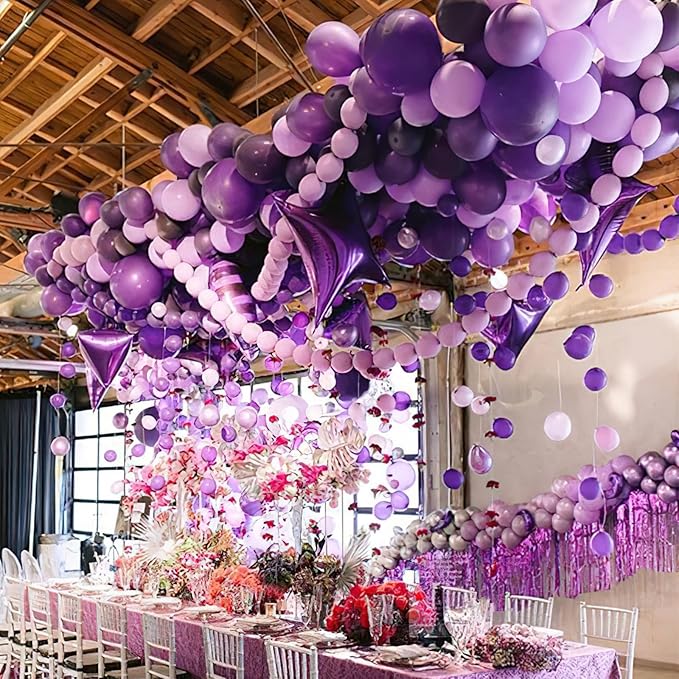 PartyWoo Lavender Balloons 140pcs Different Sizes Pack of 18 12 10 5 Inch Light Pastel Purple Lilac Balloon Arch Kit for Baby Shower Bachelorette Fairy Birthday Princess Party Decorations Purple-Q10