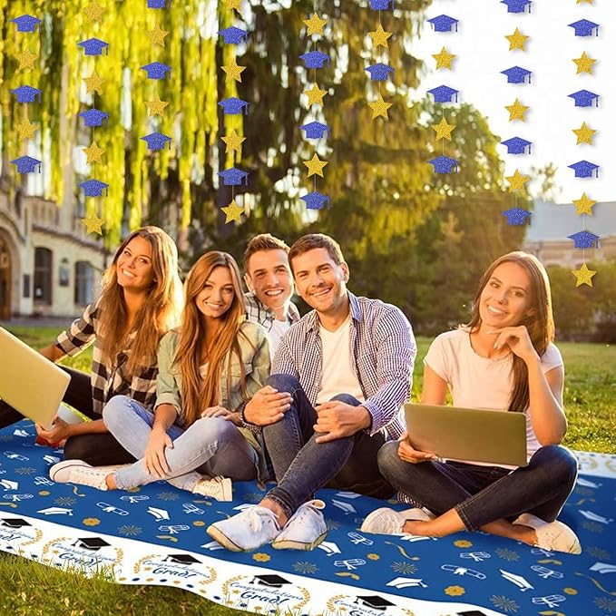 Navy-Blue Gold Graduation-2026 Class Party-Decorations - Congrats Grad Hat Star Banner Streamers Garland,Senior High School Night College Congratulations Decor Supplies Ouruola