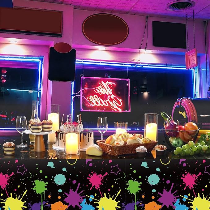 Glow Party Table Covers Neon Plastic Tablecloths 108 x 54 Inch Disposable Neon Glow Table Cloths for Black Light Birthday Party Supplies Decorations(6 Pieces)