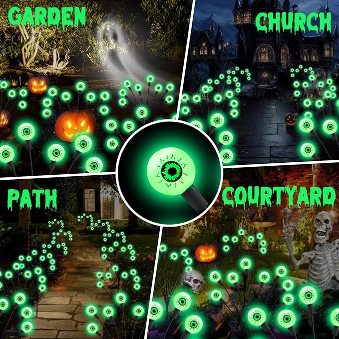 ASMAD Scary Solar Eyeball Lights, Waterproof Swaying Firefly Path Lights for Outdoor/Halloween Decorations/Garden/Yard/Patio/Party Decor, Green Eyeball, 4 Pack, 32 LEDs
