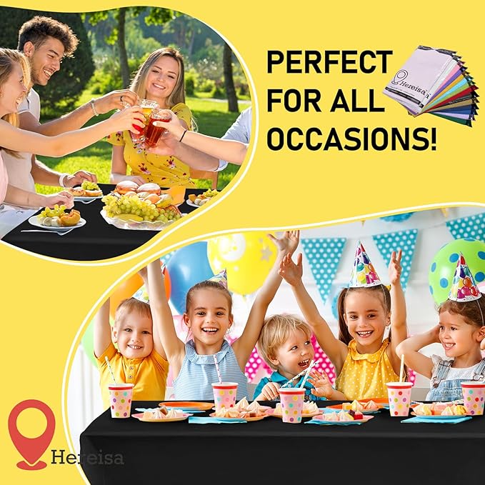 Black 6 Pack Plastic Table Cloth 54" x 108", Disposable Tablecloths Rectangle Table Cover, Plastic Table Cloths for Parties