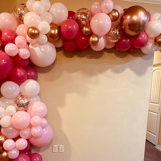 Togvu Dusty Rose Balloon Set, 60 Packs 12 Inch Retro Pink Metallic Chrome Rose Gold Pearl Pink Macaron Light Pink Balloons for Girls Birthday Decorations, Bridal Shower, Wedding, Bachelorette Party