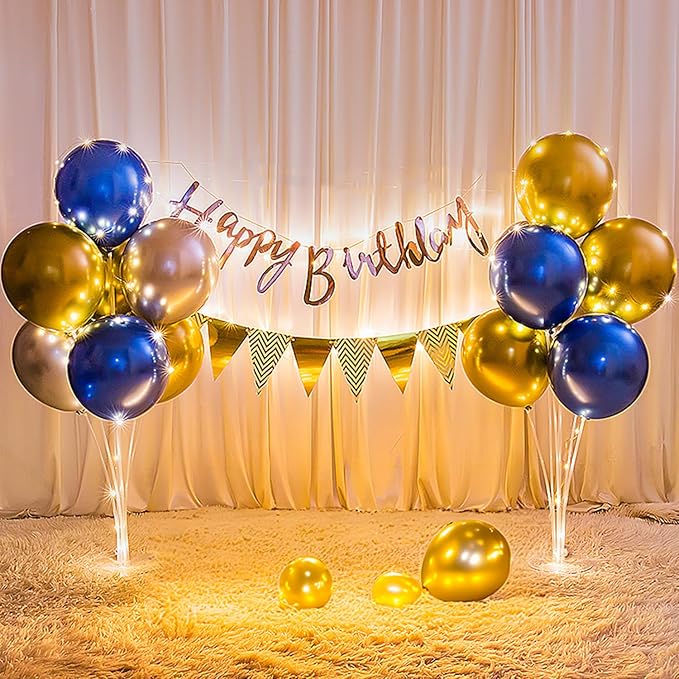 6 Sets Balloon Stand Kits, Balloon Sticks with Base for Table Centerpieces Graduation Birthday Baby Shower Gender Reveal Party Decorations(Navy&Gold)
