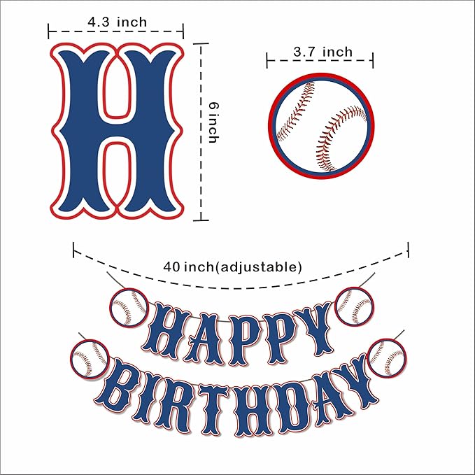 OZCZKZZ Happy Birthday Banner Baseball,Navy Blue,Baseball Birthday Party Decorations