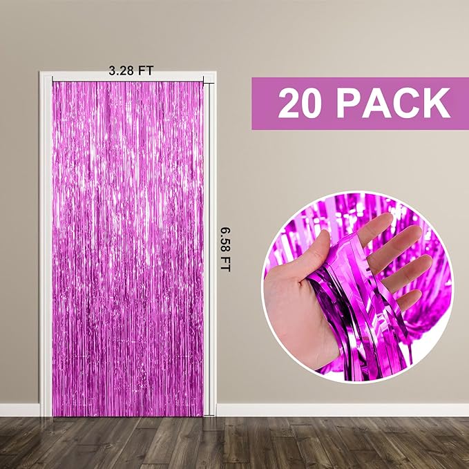 20 Pack Foil Curtain Backdrop Metallic Tinsel Foil Fringe Curtains Photo Booth Props for Birthday Wedding Engagement Baby Shower Bachelorette Christmas Holiday Celebration Party Decorations