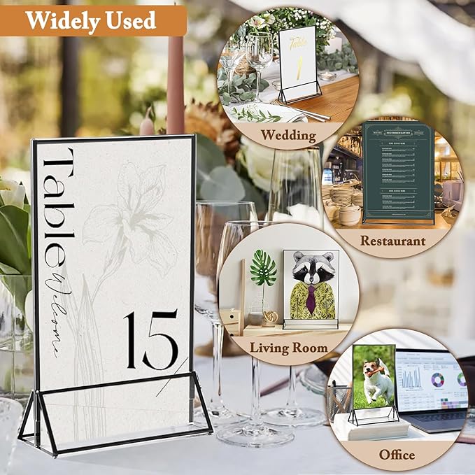 Floroom 6 Pack 4x6 Inch Clear Acrylic Sign Holders, Double-Sided Black Display Stand Picture Frames for Table Numbers, Menus, Flyers, Weddings, and Offices