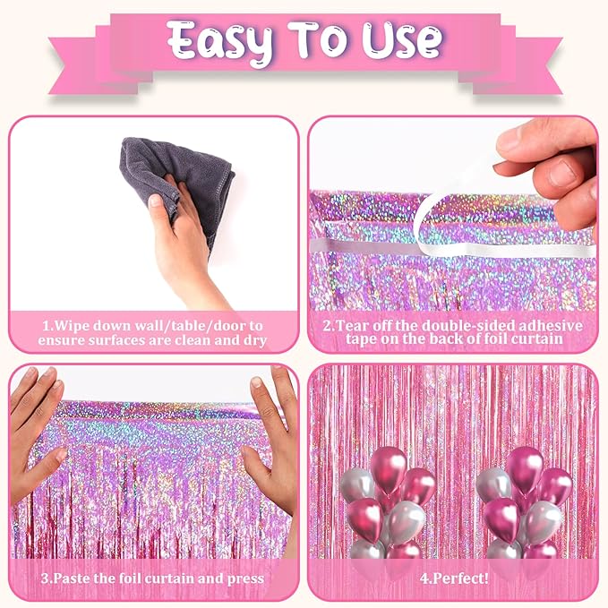 3.3 x 6.6 ft Foil Fringe Backdrop Curtains, Tinsel Streamers Party Decorations, Fringe Backdrop for Birthday, Baby Shower, Gender Reveal, Graduation (9, Pink)
