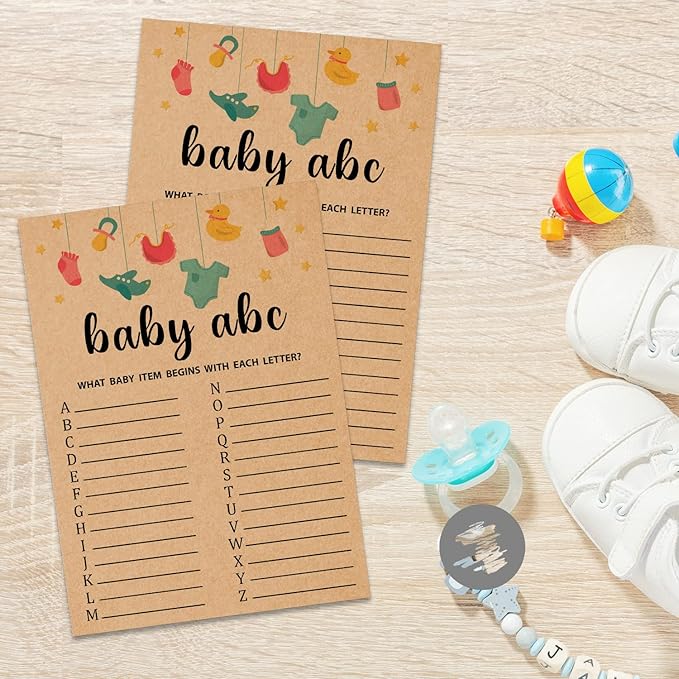 Baby ABC Baby Shower Game, 30 Count, Kraft, Tabletop Game, All Ages, English, Cardstock, Manual, Unisex, Baby Shower & Alphabet