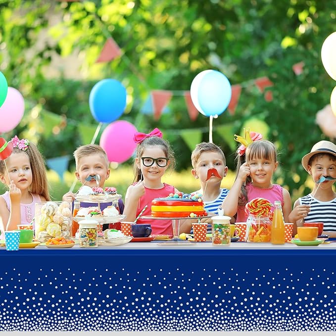 2 Pack Blue and Silver Tablecloth Party Decorations Plastic Blue Tablecloth Printed Silver Table Runner 54 x108 Inch Disposable Rectangle Table Cover for Birthday Wedding Graduation