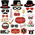 25Pcs Texas Hold'em Photo Booth Props with Stick, Las Vegas Selfie Props,777 Party Supplies,Playing Cards Theme Backdrop Decorations