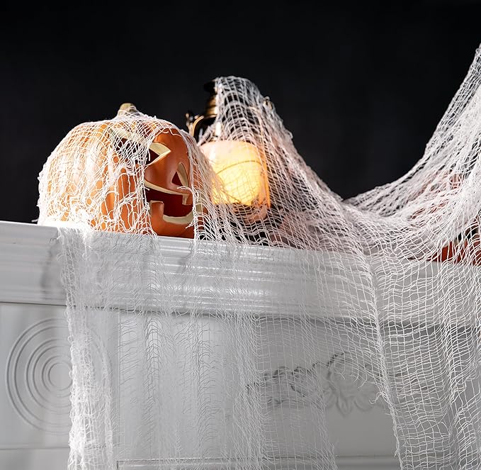 Watayo 300 x 80 Inch Halloween Creepy Cloth, White Large Size Halloween Scary Spooky Cloth, Windows Doorways Cover Gauze for Holiday Party Haunted House Decorations