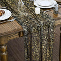 Artoid Mode Black Gold Gauze Table Runner 120 Inch 10FT, Glitter Metallic Foil Sheer Dining Wedding Anniversary Holiday Birthday Table Decor for Home Party