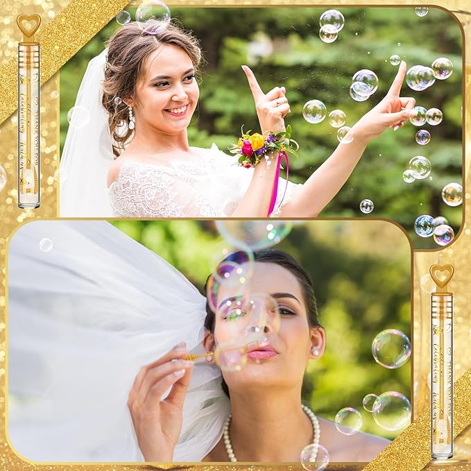 Shappy 100 Pcs Wedding Bubble Bulk Wedding Party Favors Bubble Wand for Guests Send Off with Stickers for Bridal Shower Anniversaries Celebration Goody Bag Stuffers Filler (Gold Heart)