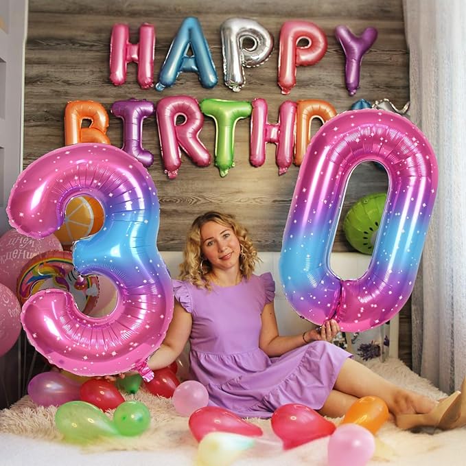 40 Inch Gradient Rainbow Number 1 Balloon for 1st Birthday Decoration, Large Self Inflating Blue Pink Foil Number Balloons 0-9 for Girls, Starry 1 Helium Balloons for Women Party Anniversary Supplies