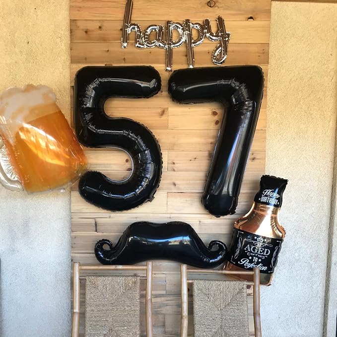 Black 5 Balloons, 40 Inch Large Foil Number Balloons Set 0-9, Self Inflating Digital 5 Helium Balloon for Boys Men Women 5th 50th Age Birthday Anniversary Party Decorations Photo Shoot Supplies
