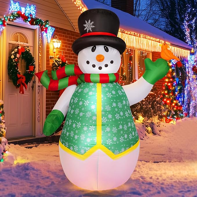 VIVOHOME 6FT Christmas Inflatable Outdoor Decoration, Snowman in Vest, Navidad Blow Up Yard Decor with Built-in LED Light for Lawn, Garden, Party
