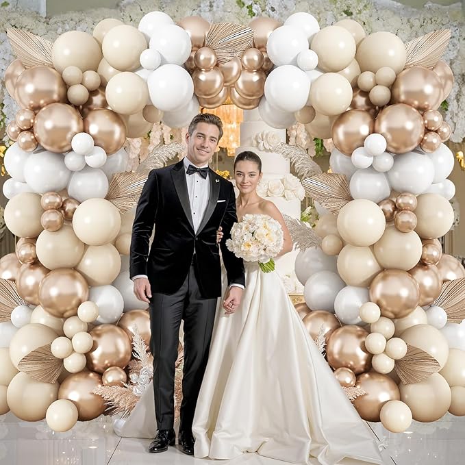 Neutral Balloon Arch Kit 142Pcs Cream White Champagne Gold Balloons Garland Kit Boho Beige Sand White Gold Nude Birthday Party Balloons for Women Baby Bridal Shower Wedding Anniversary Decorations