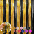 2 Pack Gold and Black Foil Fringe Curtains Streamers 3.3 x 8.2 ft, Tinsel Backdrop for Parties, Door Birthday Streamers, Photo Booth Backdrops, Party Decorations