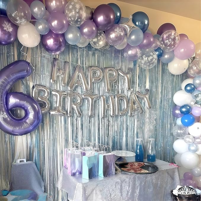 Snowflake Balloons Set, 60Pcs 12 Inch Pastel Blue Light Purple Metallic Silver Balloon with Transparent Snowflake Confetti Balloons for Ice Snow Theme Party Winter Birthday Party Decorations