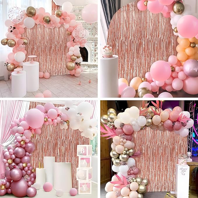 4 Pack Rose Gold Foil Fringe Curtains Door Streamers Party Decorations 3.3 x 8.2 ft, Tinsel Curtain Fringe Backdrop for Parties, Door Fringe Birthday Streamers, Photo Booth Backdrops, Party Decor