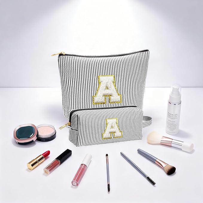 Travel Essentials - Portable Travel Toiletry Bag for Women, Initial Makeup Kit Organizer Make up Cosmetic Bag Set, Black K