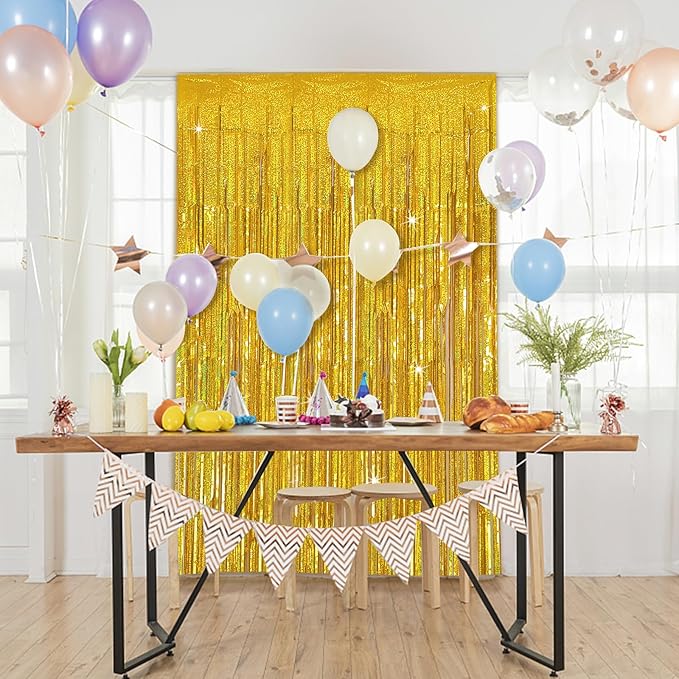 Tinsel Curtain Party Backdrop Gold Birthday Party Decorations 10 Packs Glitter Foil Fringe Curtain Party Decor Streamers Photo Booth for Birthday Christmas Wedding Halloween Graduation Decorations