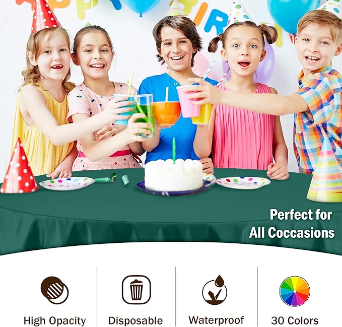 Exquisite Party Solids 6-Pack Premium Plastic Tablecloth 84in. Round Plastic Table Cover - Dark Green