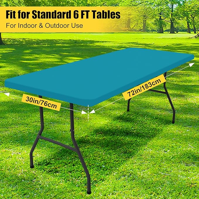 Smiry 2 Pack Rectangle Picnic Table Cloth, Waterproof Elastic Fitted Tablecloths, Washable Polyester Rectangular Patio Table Cover for Camping, Indoor and Outdoor (Teal, 30"x72")