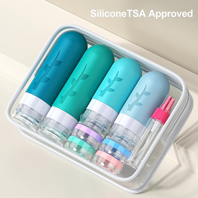 18 Pack Travel Bottles for Toiletries - TSA Approved Silicone Containers, Leak Proof Refillable Liquids Shampoo & Conditioner Essentials