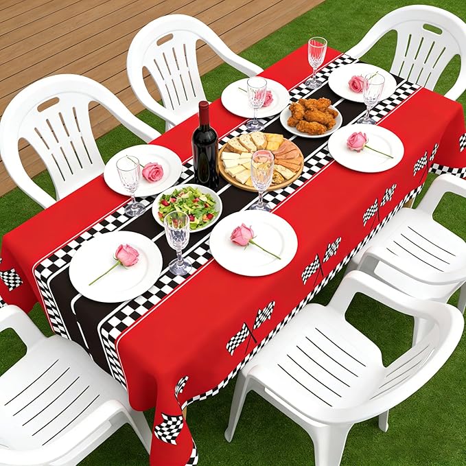 Slergut Race Car Birthday Party Decorations, 3 Pack Racing Car Tablecloth Checkered 54"x108", Race Cars Decorations Party Supplies Favors, Cars Birthday Decoration for Boys Baby Shower