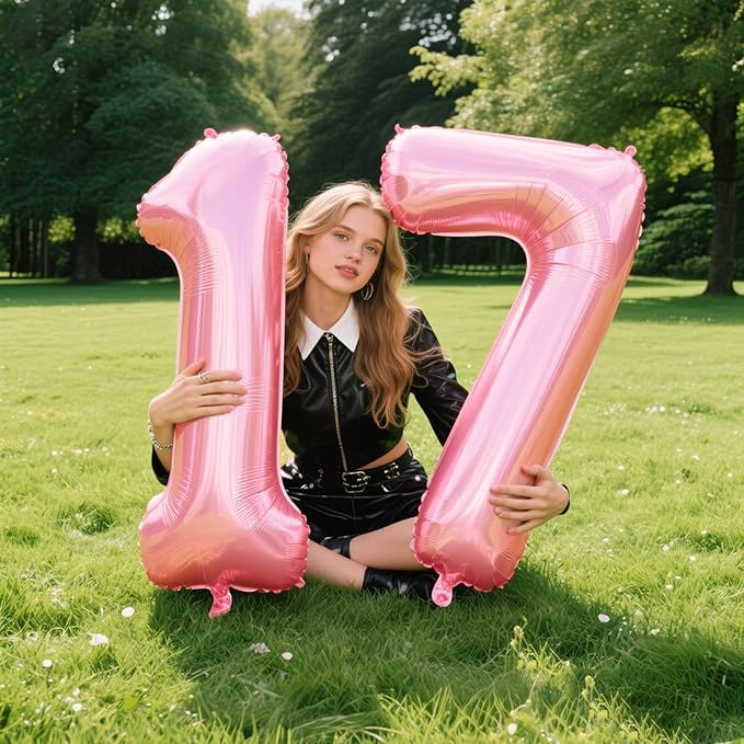 40 Inch Pearlescent Pink Balloon Number 7 First Birthday Jumbo Mylar Foil Helium Balloon for 17 27 37 Birthday Digital for 70th Party Wedding Anniversary Party Decorations